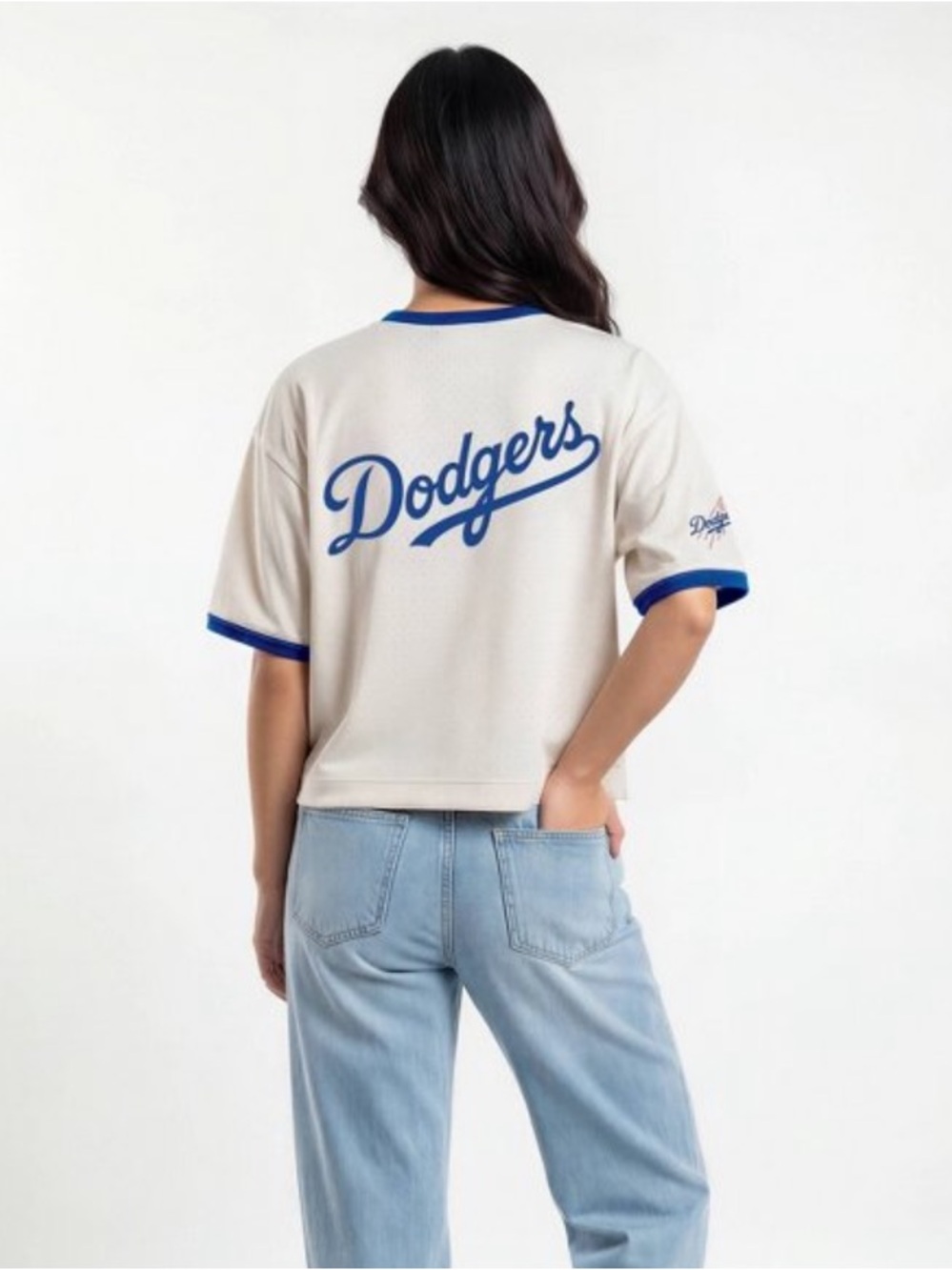 MLB Los Angeles Dodgers White Mesh Jersey with Blue Trim - Picture 2 of 2